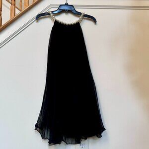 Pearl Halter Black Chiffon Dress